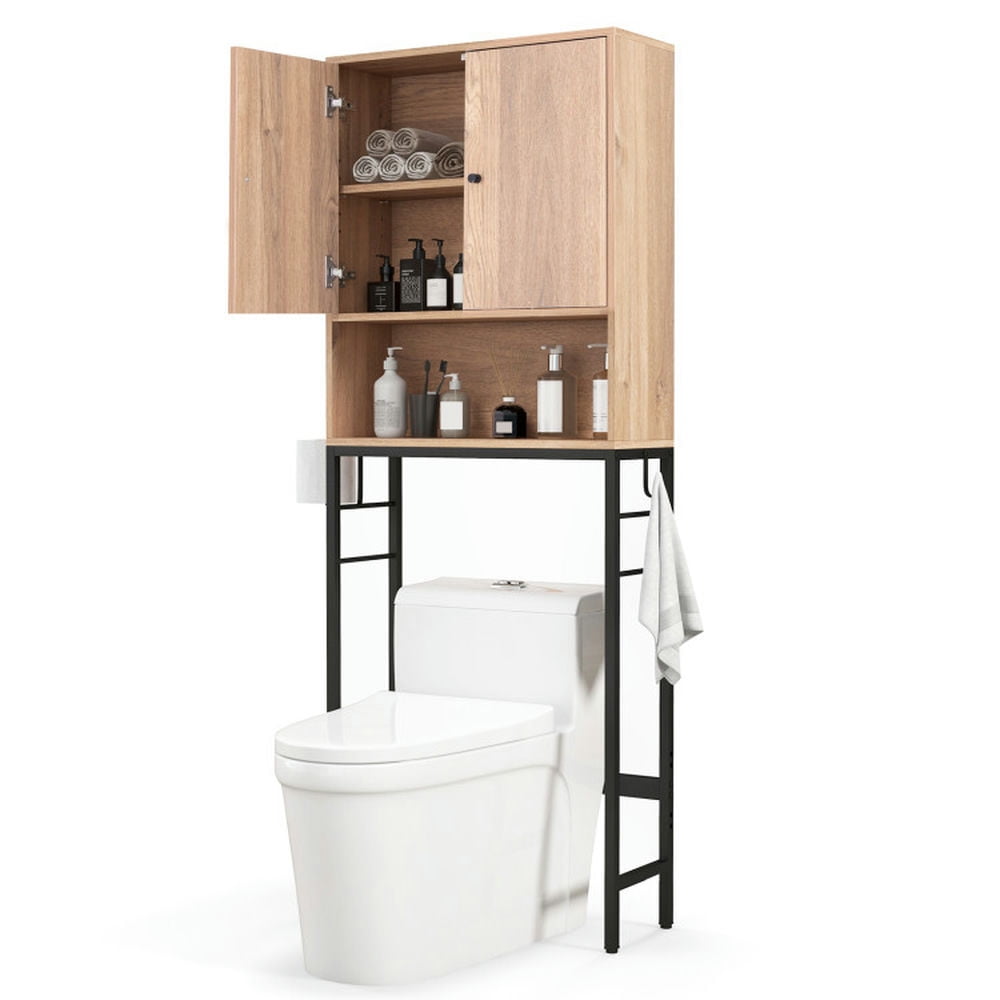 Finihen Toilet Storage Cabinet, Storage Shelf, Over The Toilet Storage Cabinet with 2 Doors and Adjustable Shelf, for Bathroom, Natural
