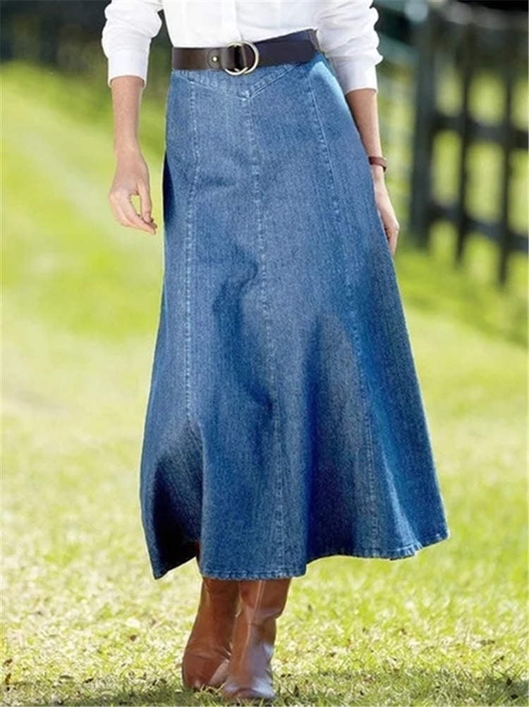 Women Casual Flare Long Skirts High Waist Denim Maxi Skirts | Walmart