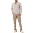 thumbnail image 2 of INSPIRE CHIC Men's Mock Neck Pullover Sweater Solid Color Quarter Zip Knitted Polo Sweater M Beige, 2 of 6