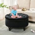 thumbnail image 4 of Nathaniel Home, Upholstered 30" Round Storage Button Tufted Ottoman, with Removable Lid, Modern Footrest Stool Bench, Black, 4 of 8