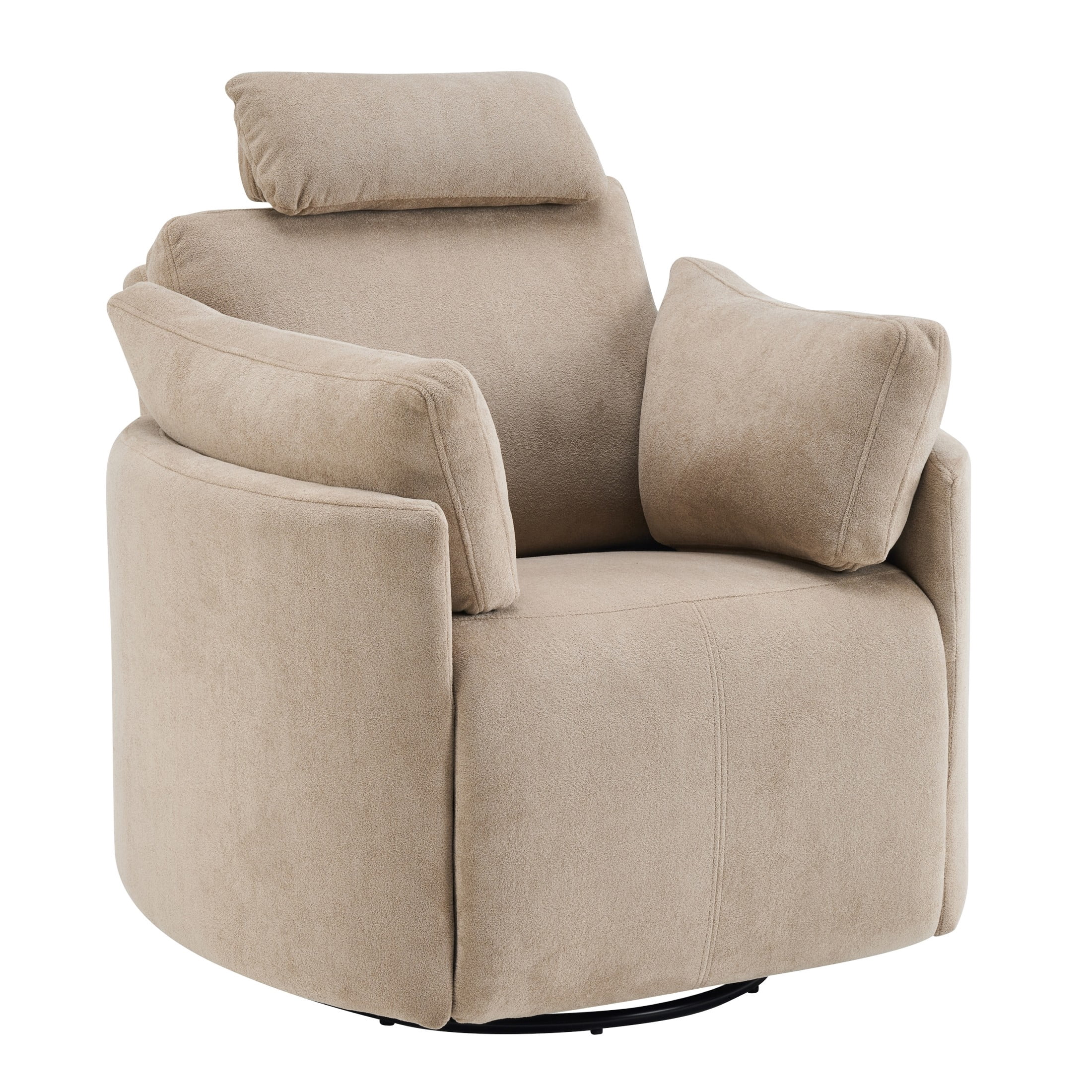 Christopher Knight Home Modern 360° Swivel Glider Recliner Chair with Adjustable Headrest and Pillows, Almond