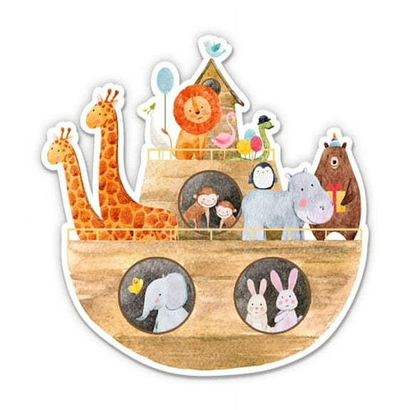 Noah's Ark Cute Animals - 3" Vinyl Sticker - For Car Laptop I-Pad Phone Helmet Hard Hat - Waterproof Decal
