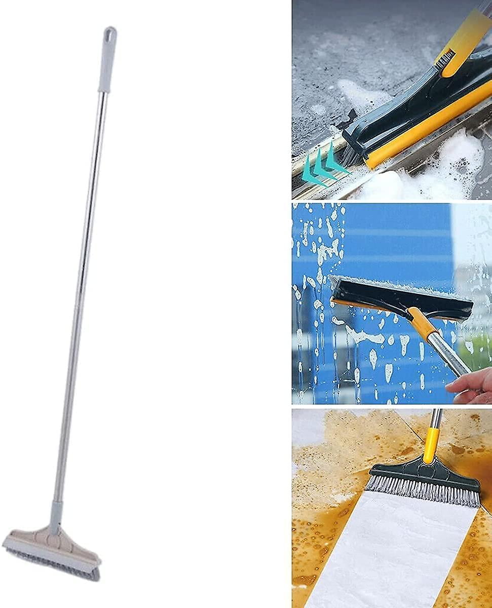 2-in-1 Floor Scrub Brush With Long Handle - Adjustable V-Shape Head, 120° Rotation, Squeegee & Brush Combo