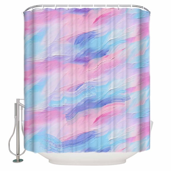 Fabric Shower Curtain, Blue and Pink Oil Painting Contemporary Abstract Art Shower Curtains with 12 Hooks Waterproof Machine Washable Bath Curtains for Bathroom, 54 x 78in