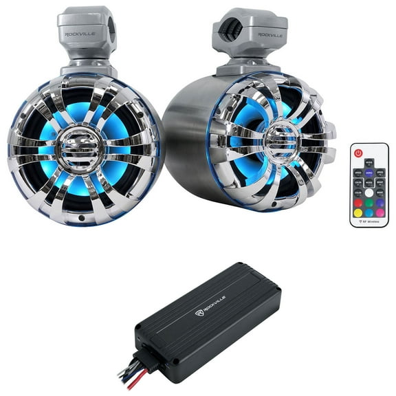 (2) Rockville 5.25" LED Metal Tower Speakers Bluetooth Amplifier For ATV/UTV/RZR