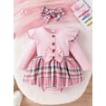 thumbnail image 2 of Wassery Baby Girls 2Pcs Autumn Clothes 3 6 12 18 Months Infant Girls Long Sleeve Ruffle Plaid Patchwork Romper Dress + Headband Set 0-18M Newborn Girl Fall Clothing, 2 of 9