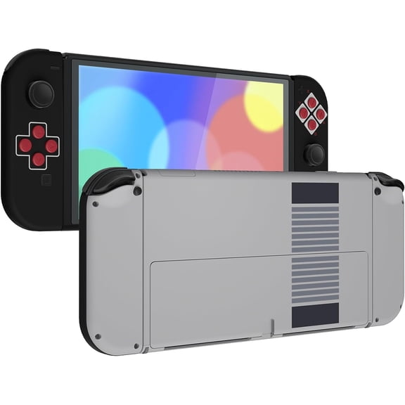 eXtremeRate Classic NES Style Full Set Shell Replacement Backplate & Metal Kickstand Joycon Housing & Buttons for Nintendo Switch OLED