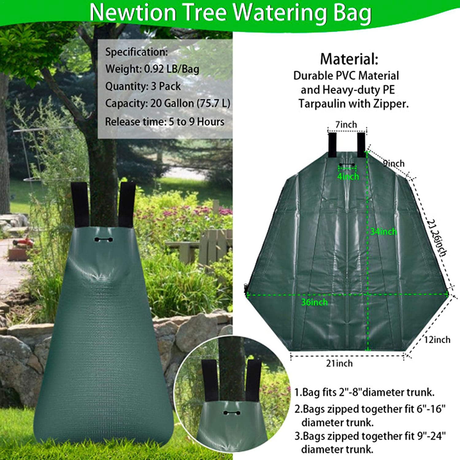 Holds up to 20 Gallons Water Garden Hydration Storage Support Tree Watering Bag 