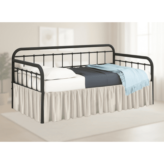 Twin Size Daybed Skirt with Split Corners, 18 Inch Tailored Drop, Easy Fit Dust Ruffle, 100% Soft Wrinkle-Free Microfiber Bed Skirt in Ivory Color