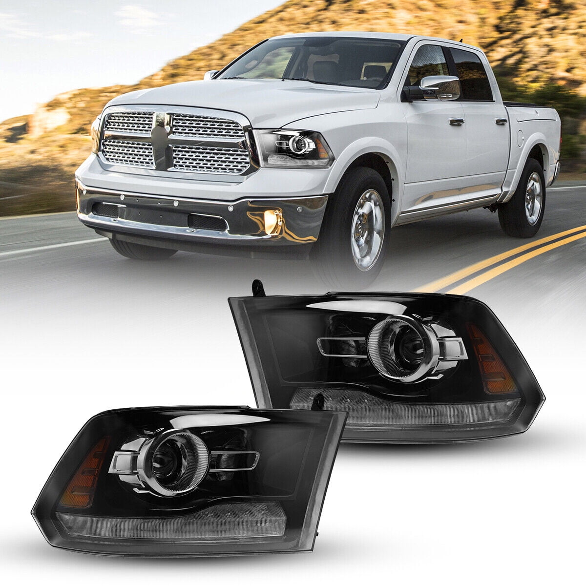 Winjet Headlight Assembly for 20092018 Dodge Ram 1500/2500/3500 with Daytime Running LED Light