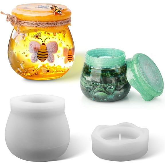 Jars Resin Molds with Lid, Epoxy Molds Silicone for Storage Bottle,Candle Holder,Candy Container, Epoxy Casting Craft, Gifts (Pudding Jar)