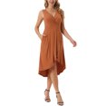 thumbnail image 2 of INSPIRE CHIC Vestidos de Verano para Mujeres Sin Mangas, Vestido de Tanque, Envoltura con Cuello en V, Plisado, dobladillo alto-bajo, Midi con Bolsillos L Caramelo, 2 of 6