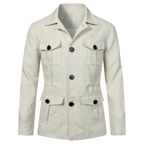 Zpanxa Men's Solid Color Hooded Jacket Long Sleeve with Button Pocket, Notch Lapel Casual Coat for Urban Style White XL