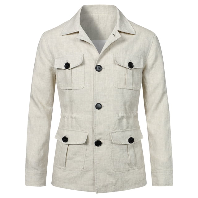 Birdeem Mens Solid Color Design Button Pocket Long Sleeved Hooded Lapel Casual Jacket