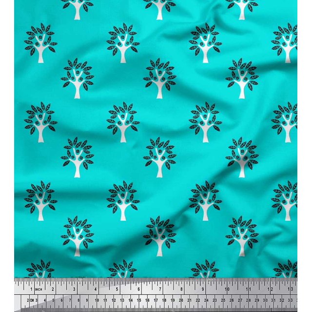 Soimoi Rayon Fabric Floral & Flying Swan Block Print Fabric by Yard 42 Inch Wide