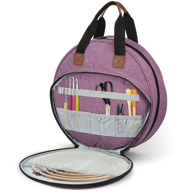 Solution d'Organisation de Rangement pour Textiles de Maison pour Projets d'Artisanat avec Sac Rond pour Broderie et Poches Pratiques