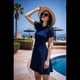 thumbnail image 5 of Vestido Camisero de Verano para Mujer, de Corta con Encaje, Informal, Cuello Redondo, Plisado, Azul XL, 5 of 7
