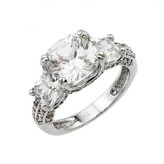 Rhodium Plated Sterling Silver 925 Past Present Future Square Ring White CZ Female Size 7