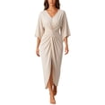 thumbnail image 2 of Aimik Women's V-Neck Short Sleeve Twist Front Slit Midi Dress Ruched Bodycon Elegant Evening Cocktail Dress, 2 of 5
