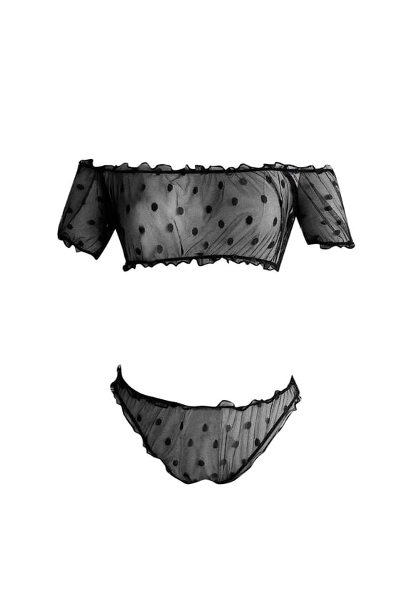 Women Lingerie Sleepwear, Open Cup Bra High Waist Sets, Lace Nightwear(Black,L)