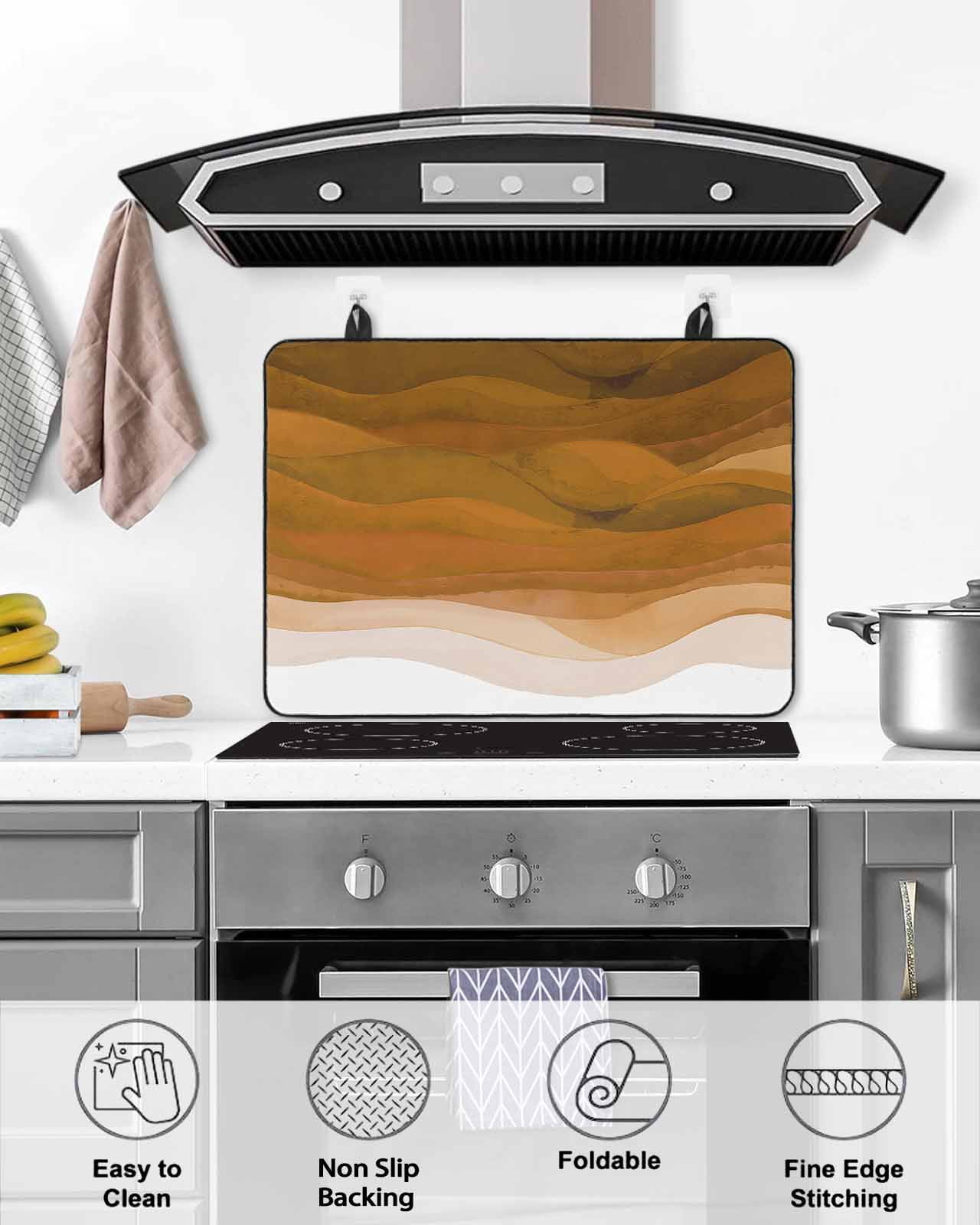nqOlkjepod Large Induction Cooktop Protector Mat 24"x21", Burnt Orange Waves Stove Top Covers for Electric Stove, Ombre Coastal Ocean Water Abstract Stove Burner Cover Mats, Glass Top Stove Cover