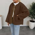 thumbnail image 5 of Women's Double Sided Fleece Jacket, Button Up Plush Coat, Soft Long Sleeve Cardigan, Cozy Winter Outerwear, Casual Fall Fashion, Functional Pocket Design, 2025 Trendy Style Brown S, 5 of 6
