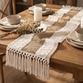 thumbnail image 4 of Boho Chic Table Runner with Macrame Tassels Cotton Linen Woven Striped Long Tabletop Decor for Wedding Home Kitchen Holiday Party 79" X 12", 4 of 4