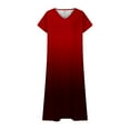 thumbnail image 4 of SMihono Trendy Flowy Vacation Dress for Women Summer 2025 Trendy Gradient V Neck Casual Short Sleeve A-Line Beach Maxi Dresses Wine XXL, 4 of 5