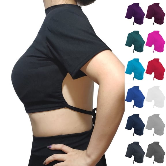 Hrsba Trendy Tops Solid Color Crew Neck Hollow Out Open Back Short Sleeve T Shirt for Women