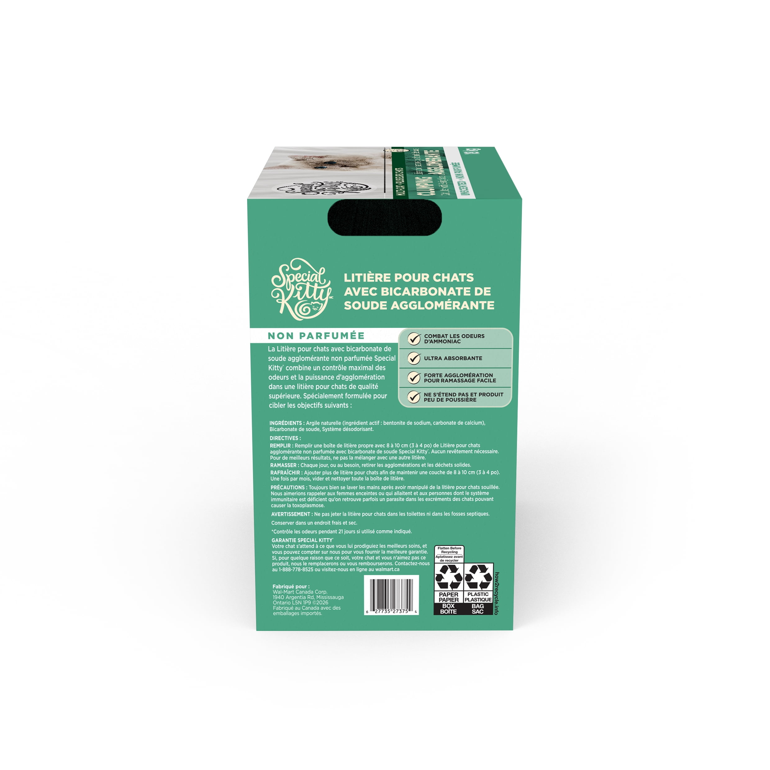 Litière agglomérante pour chat Special Kitty non parfumée au bicarbonate de soude, boîte de 18 kg