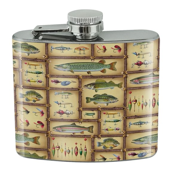 Colorful Fish and Fishing Lures Stainless Steel 5oz Hip Drink Kidney Flask