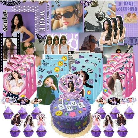 Olivia Rodrigo Goodie Bags Treat Candy Decorations Party Favor Supplies Birthday Cake Topper Backdrop Banner