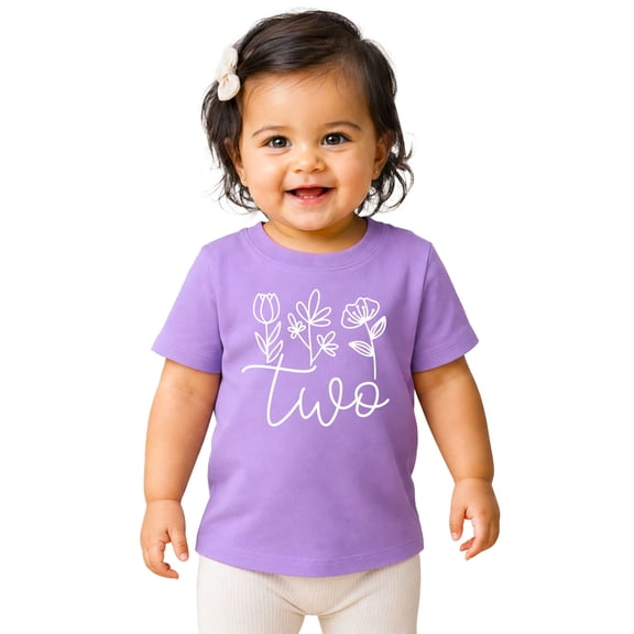 Two Floral 2nd Birthday Shirt for Toddler Girls Second Birthday Outfit Purple Shirt 4T