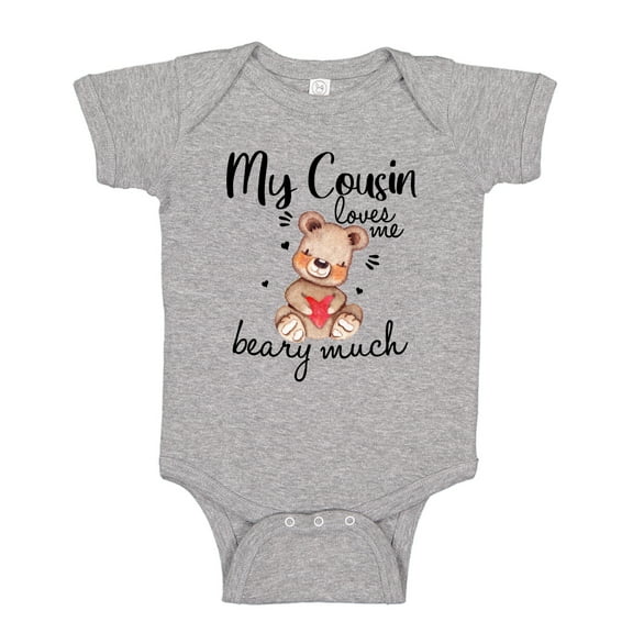 My Cousin Loves Me Beary Much Baby Bodysuit One Piece NB Athletic Heather