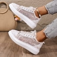 thumbnail image 4 of Womens Lace Sneakers Fashion Mesh Low Cut Canvas Shoes Lace Crochet Lace Up Walking Running Tennis Shoes Lightweight Breathable Flat Wedding Shoes Bridal Sneakers, 37, 4 of 7
