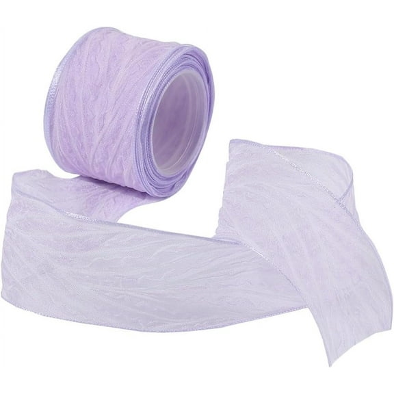 10 Yards Crinkle Organza Wired Ribbon 1-5/8 inch Decorative Wrinkled Chiffon Fabric Flower Wrapping Ribbon Yarn for Gift Packing Wreath Hair Bows Wedding Christmas Garland DIY Crafts Lilac diy