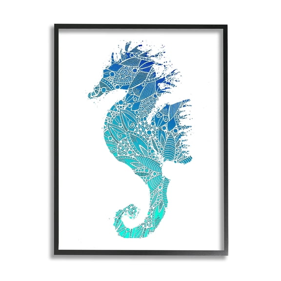 Stupell Industries Fractal Patterned Seahorse Animals & Insects Painting Black Framed Art Print Wall Art, 11 x 14