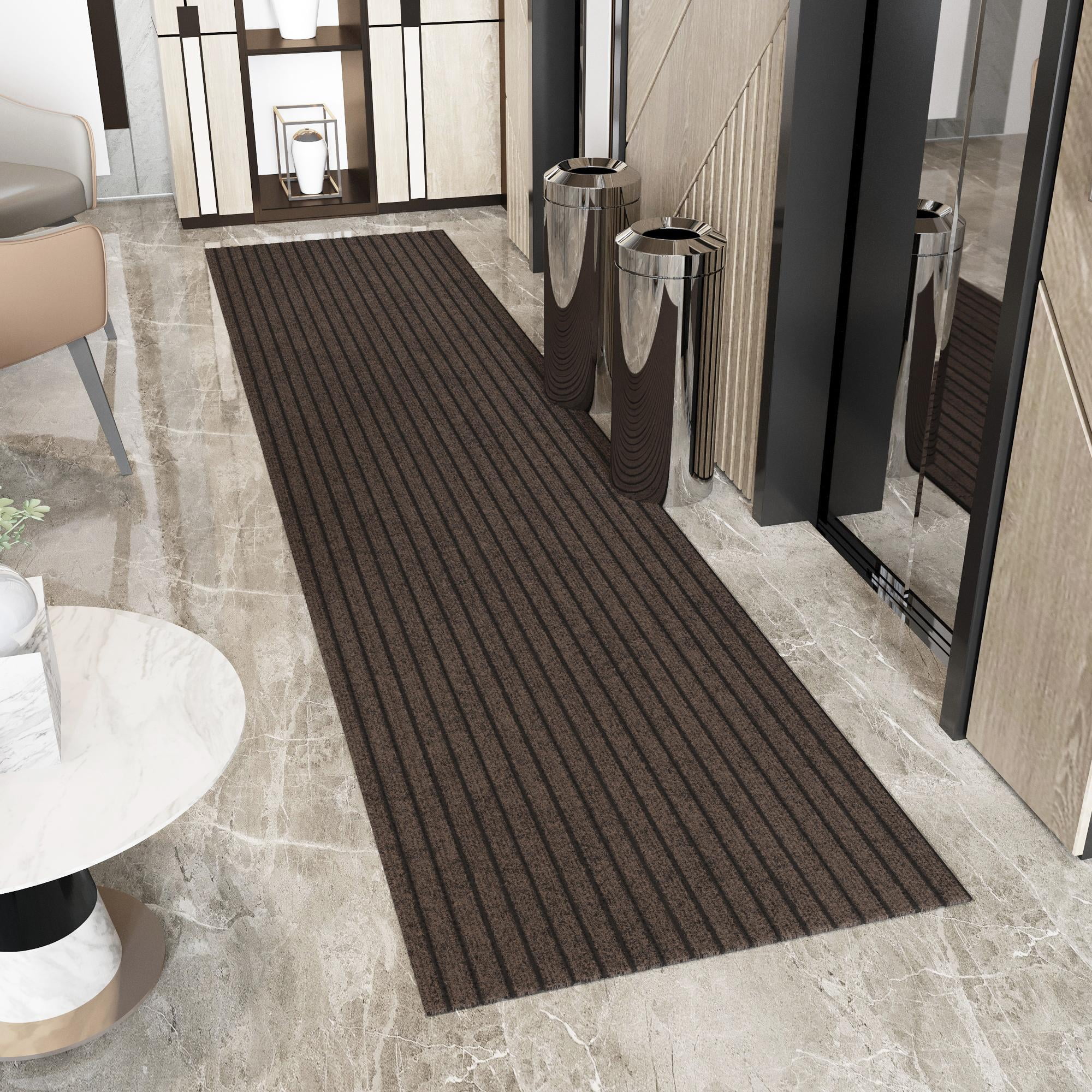 Ottomanson Non-Slip Hallway Runner Rug 2' x 48' Indoor/Outdoor Custom Size Utility Carpet for Garage, Brown Ribbed