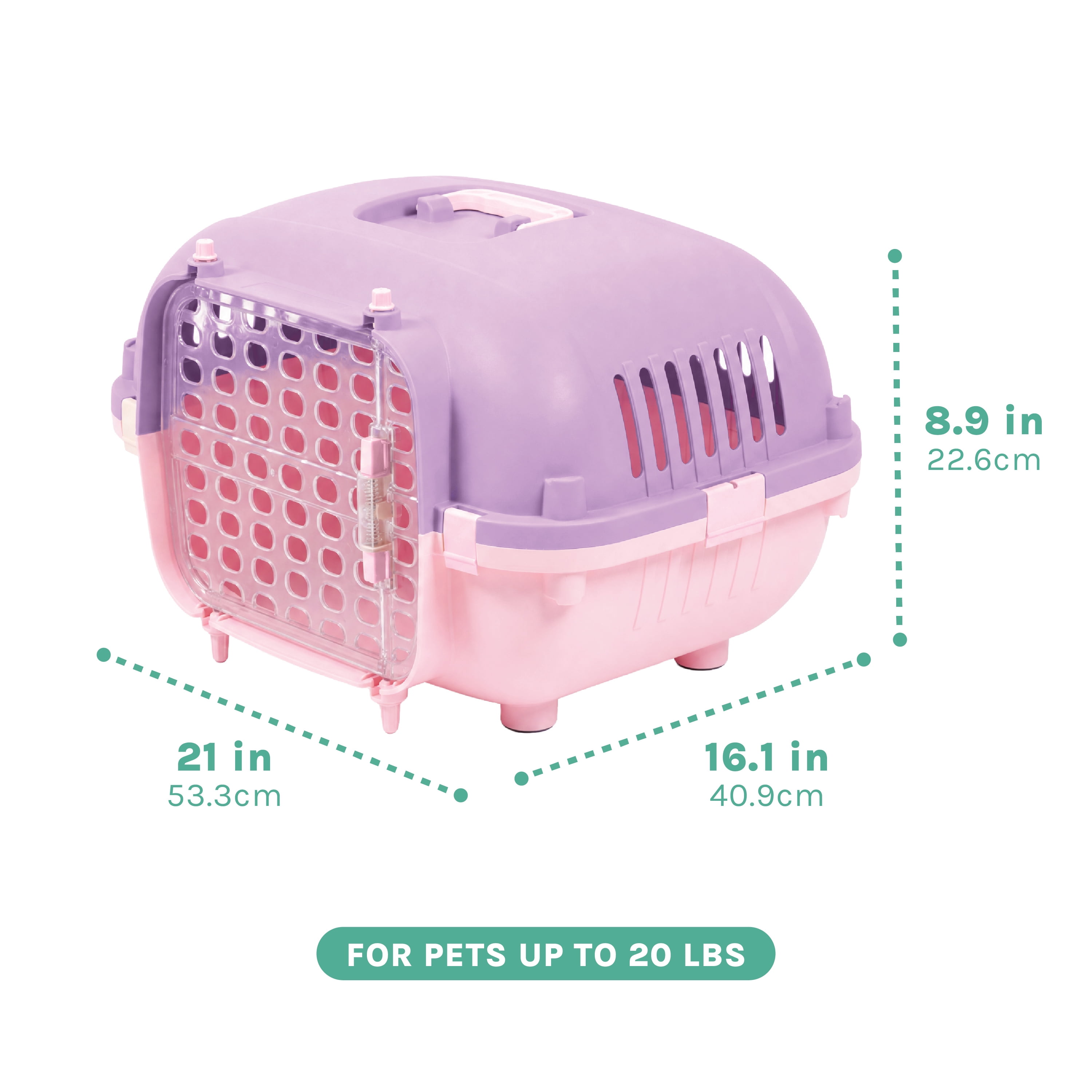 Kitty City 21" Oblong Durable Hard Sided Plastic Pet Kennel with Top Handle, Purple, 20 lb Limit