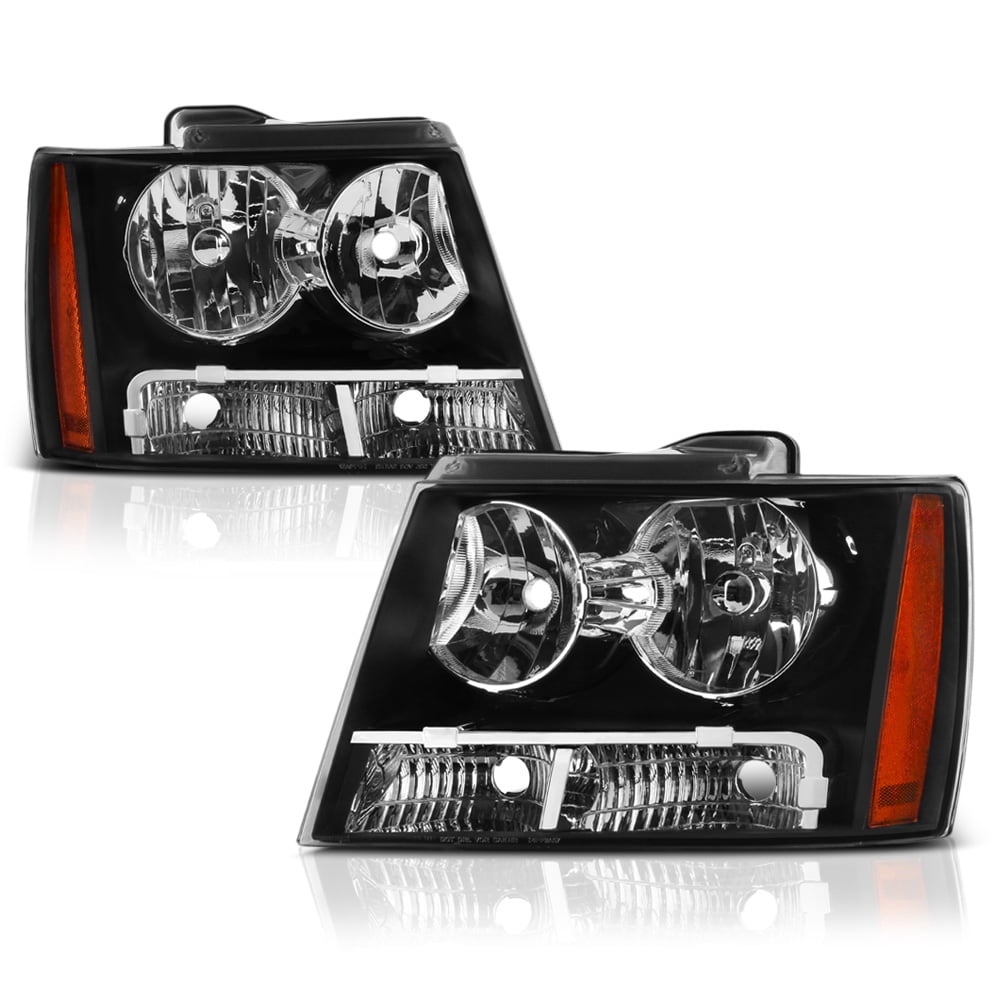 Pair Of Halogen Headlights For Chevy Avalanche / Tahoe / Suburban (2007-2014) – Black Housing