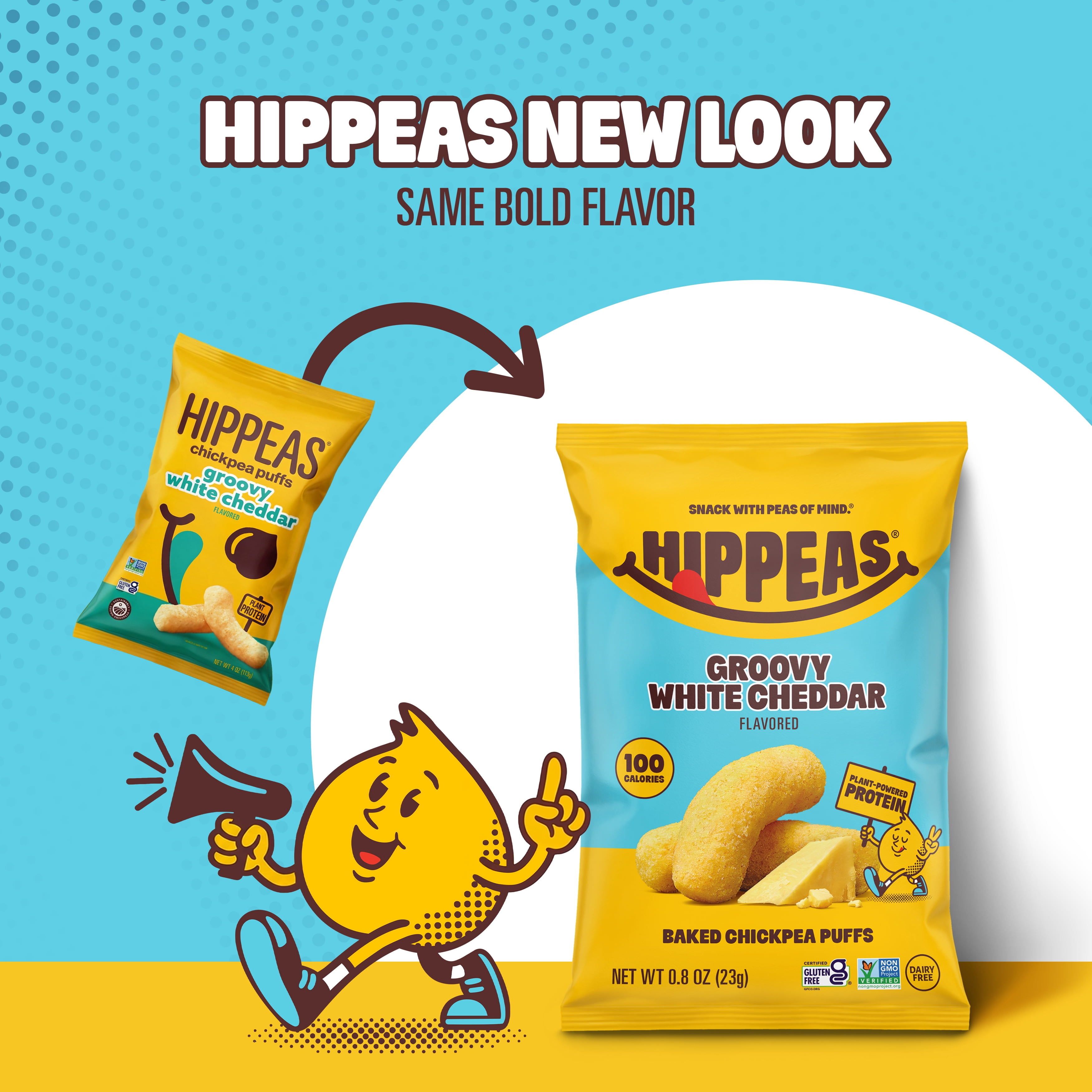 HIPPEAS Chickpea Puffs, Groovy White Cheddar, Gluten Free, Dairy Free, 3g Protein, 0.8 oz, 21 Pack