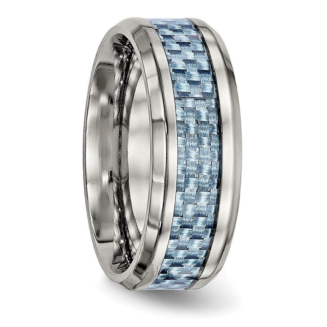 8mm Stainless Steel Polished Blue Carbon Fiber Inlay Ring Size 8 Ring for Women