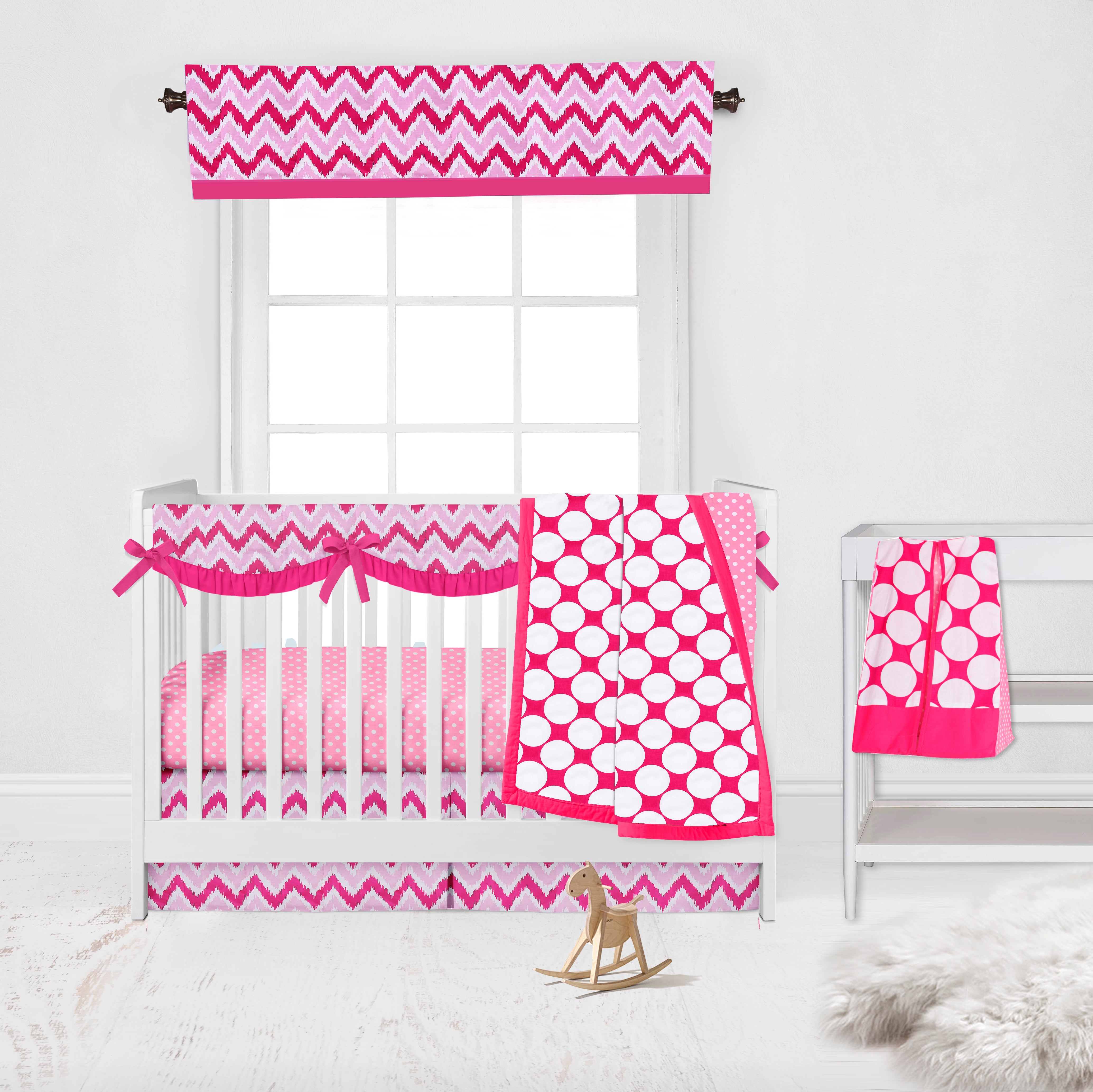 Bacati - Mix N Match Ikat Chevron/Dots Pink Fuchsia Musical Baby Crib Mobile