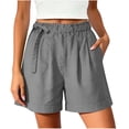 thumbnail image 2 of LEKWK Womens Summer Shorts Linen Drawstring Lightweight Elastic Waist Shorts with Pockets Mid Rise Loose Fit Bermuda Shorts Casual Lounge Beach Vacation Everyday Wear Gray M, 2 of 7