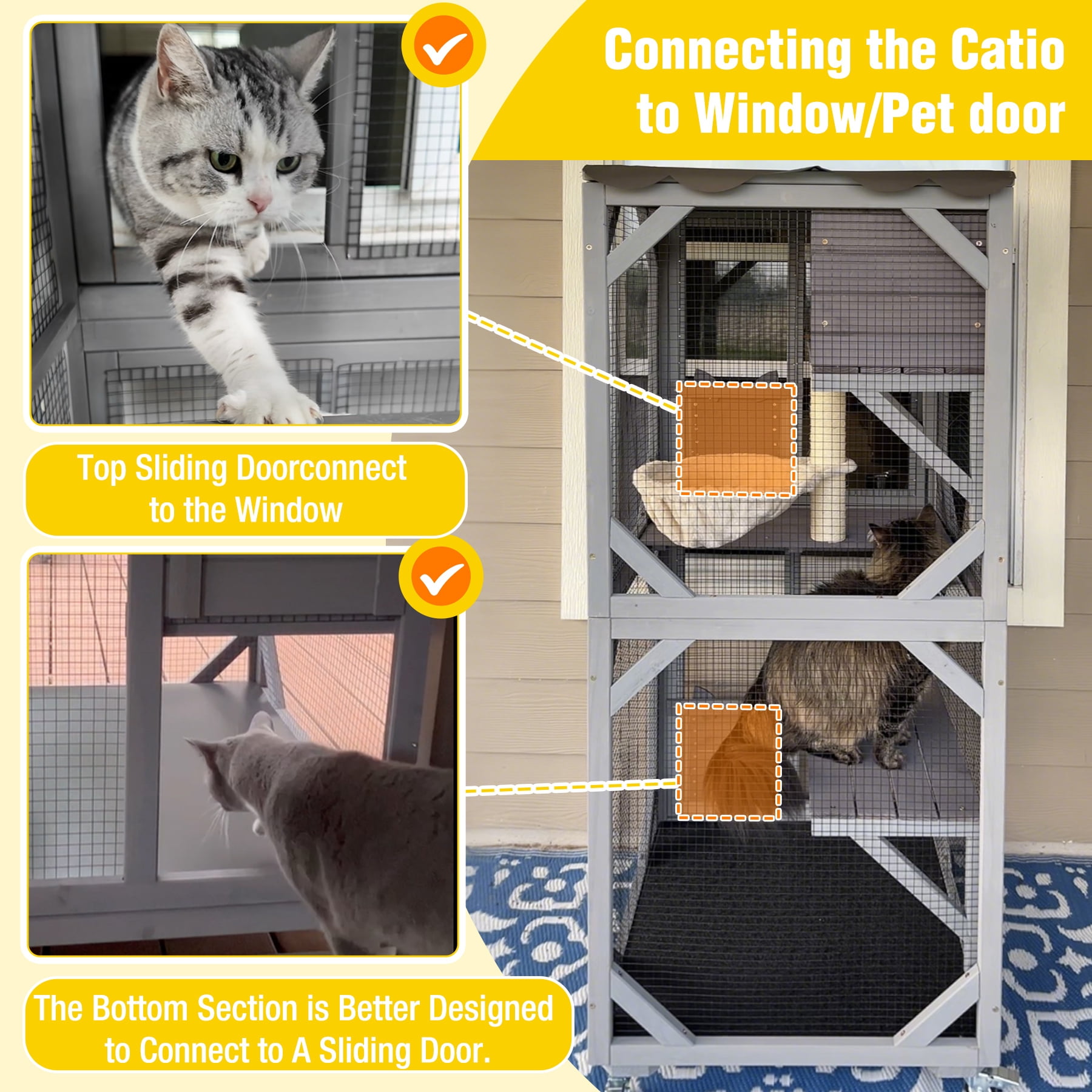 Aivituvin Outdoor Cat Catio Enclosure with Wheels, Movable Outdoor Cat House Cat Cage with Upgraded Resting Box, Waterproof Cover