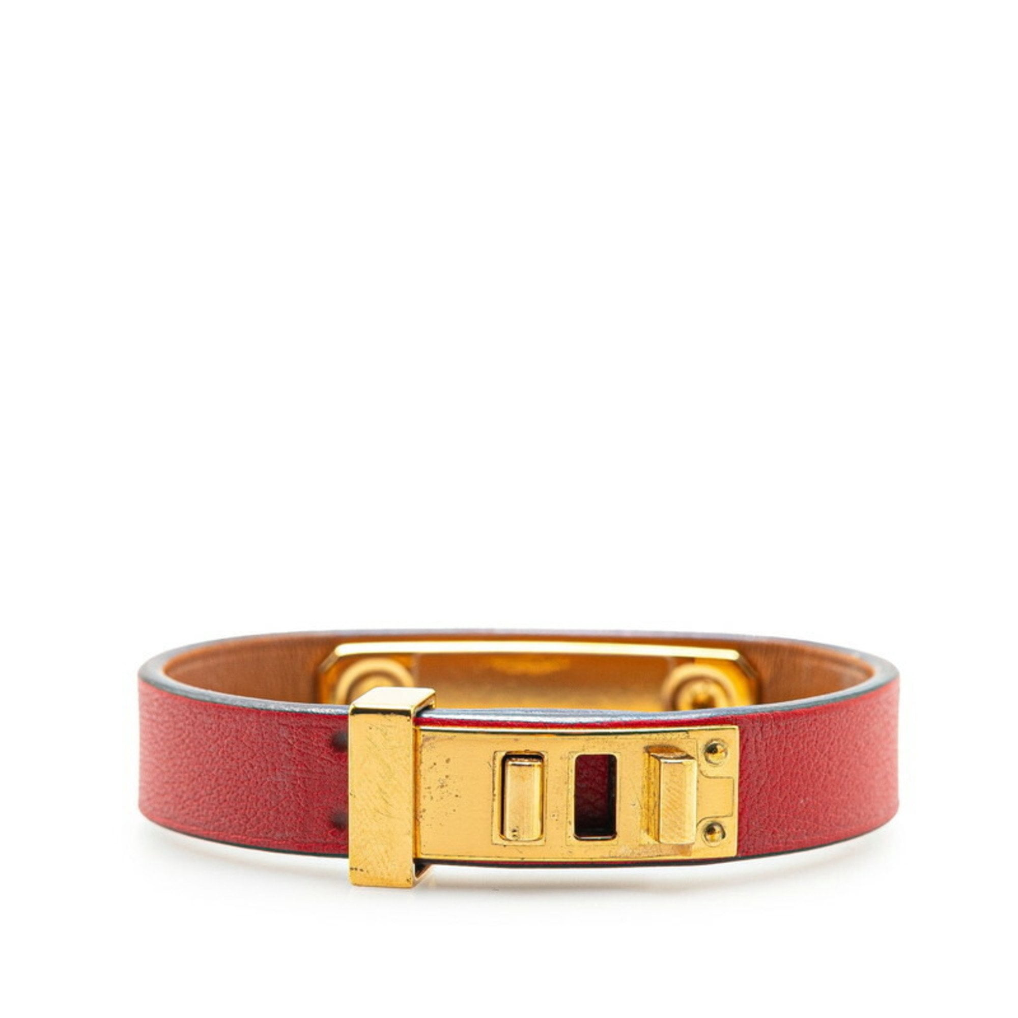 Pre-Owned Hermes Asdukur T2 Bracelet Red Swift Plated Women's