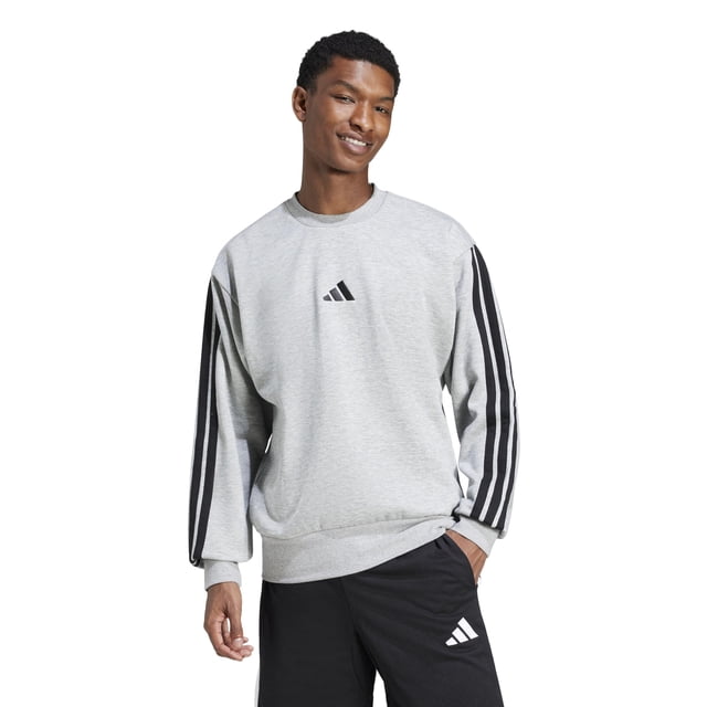Adidas Essentials - Sudadera de Forro Polar de 3 Rayas para Hombre, Mediano, Gris, Small