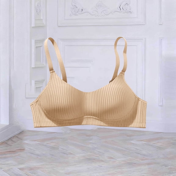 Lopecy-Sta Women's Invisible Seamless Ribbed Bra, Wireless Lightly Padded Everyday T-Shirt Bra with Adjustable Shoulder Straps, Comfortable Breathable Bralette for Daily Wear