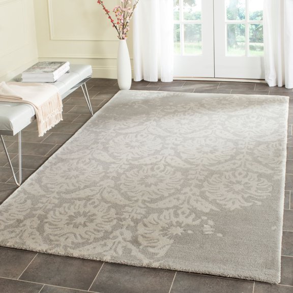 SAFAVIEH Bella Zlata Geometric Wool Area Rug, Light Grey/Ivory, 4' x 6'
