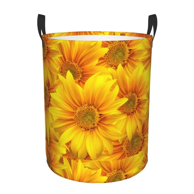 Balery 3D Sunflowers Cesta de ropa redonda con asas, impermeable, independiente, para ropa, juguetes, dormitorio y familia-Medium